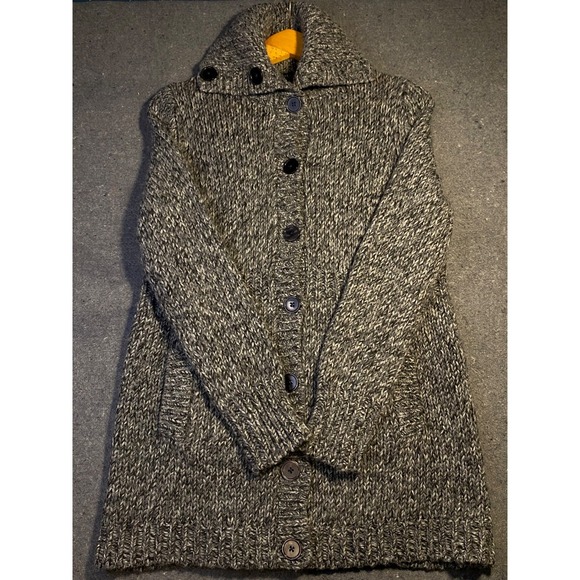 TALBOTS petite LARGE‎ SWEATER black & gray LONG SLEEVE button down WOOL/ACRYLIC - Picture 2 of 8